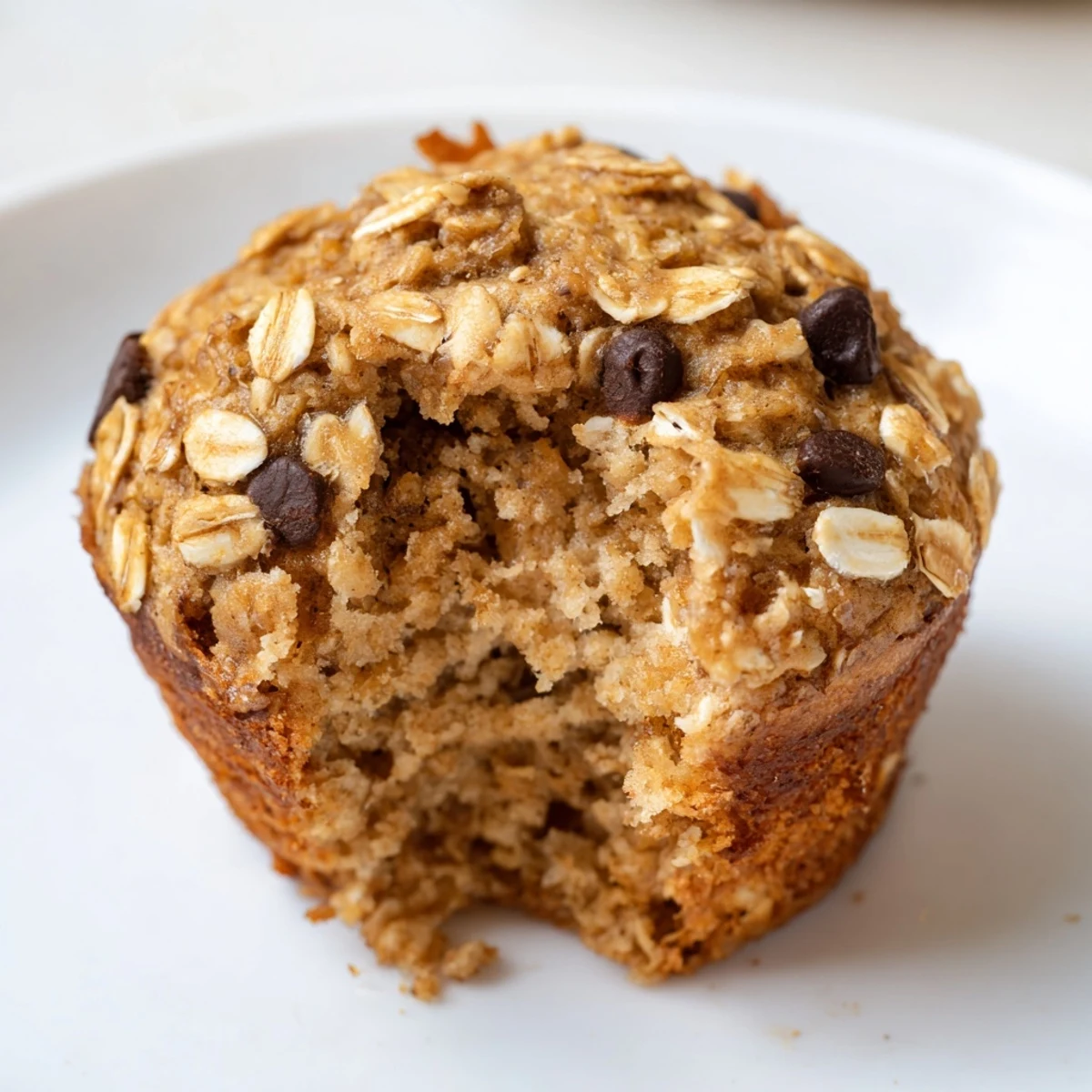 Moist wholesome banana oatmeal muffins with visible banana pieces cooling on wire rack