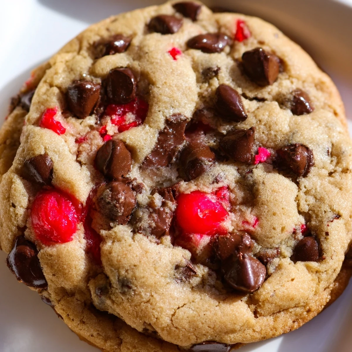 Soft chewy maraschino cherry chocolate chip cookies studded with colorful cherries and rich semisweet chocolate chips