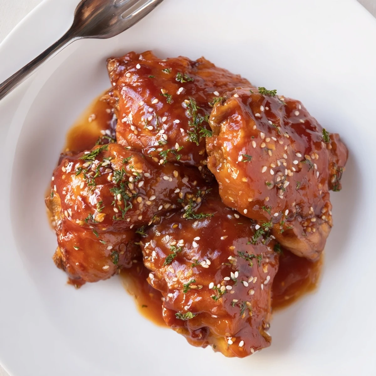 Slow-cooked Crockpot Honey Garlic Chicken, tender thighs bathed in sweet garlic glaze.