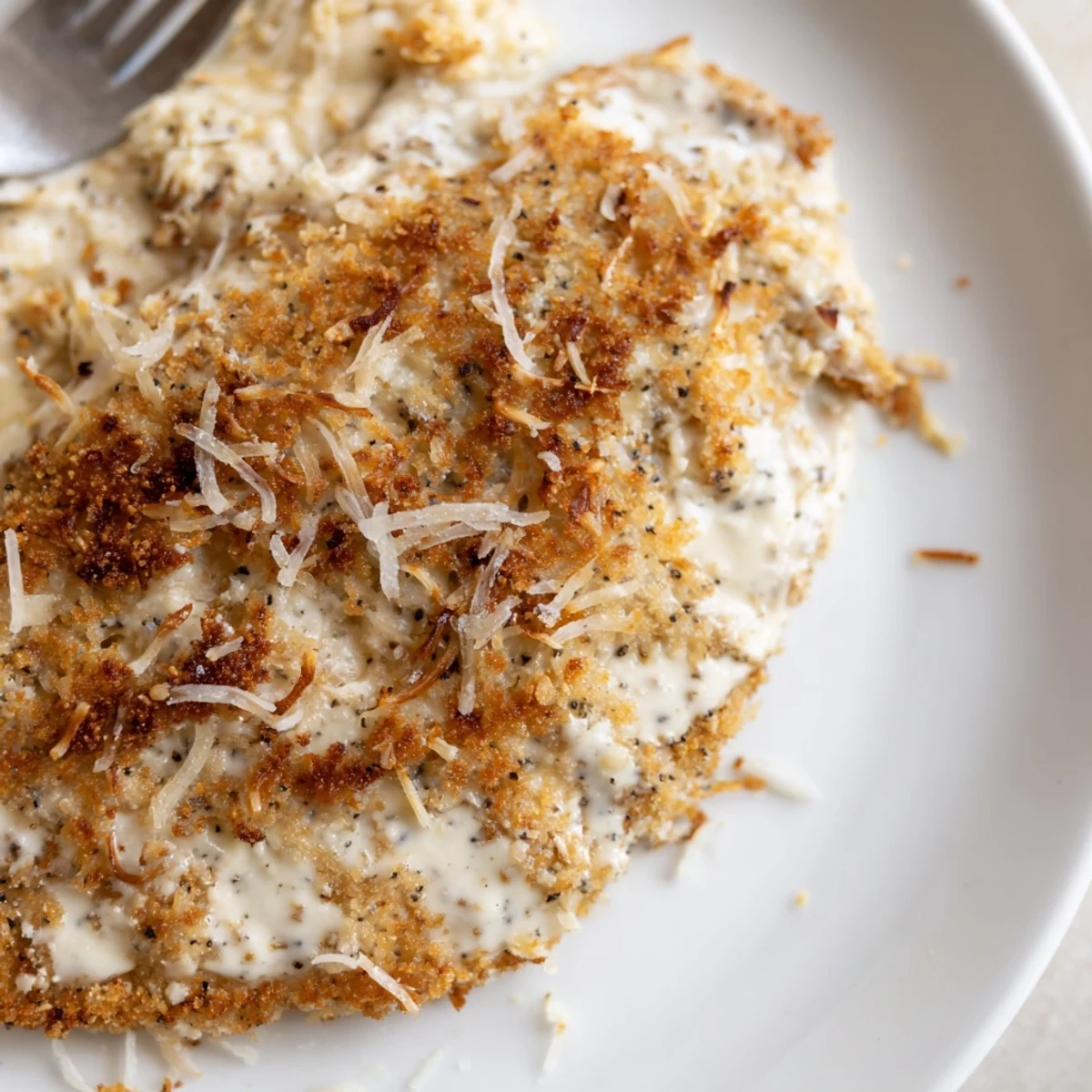 Oven-baked Longhorn Steakhouses Parmesan Crusted Chicken with crunchy panko, melted cheeses